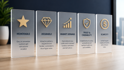 Five frosted glass panels with gold icons for memorable, desirable, market demand, trust and credibility, and scarcity