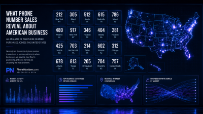 Dark research wall titled What Phone Number Sales Reveal About American Business, with area code panels for twenty US markets, a night-lights map and market activity charts